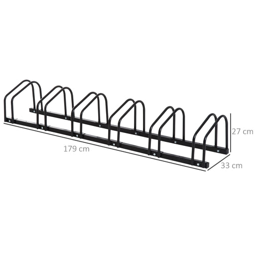 Bike Stand Parking Rack Floor or Wall Mount Bicycle Cycle Storage Locking Stand 179L x 33W x 27H (6 Racks, Black)