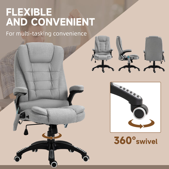 Massage Office Chair Recliner Ergonomic Gaming Heated Home Office Padded Linen-Feel Fabric & Swivel Base Grey