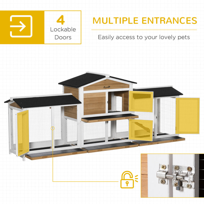 Rabbit Hutch Outdoor, 2-Tier Guinea Pig Hutch, Wooden Bunny Run, Small Animal House with Double Side Run Boxes, Slide-out Tray, Ramp, 230 x 53 x 93.5cm