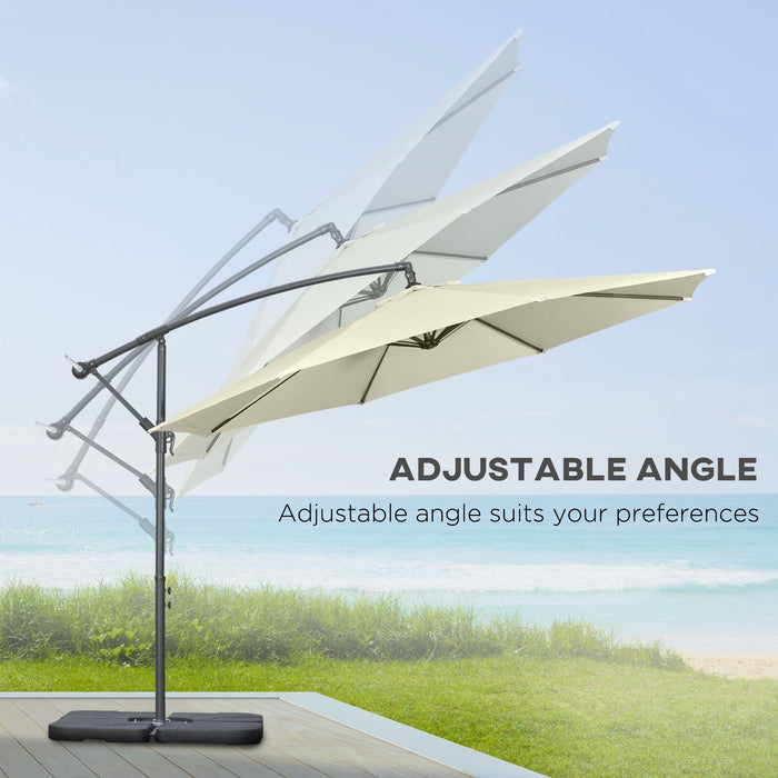 3(m) Garden Banana Parasol Cantilever Umbrella with Crank Handle, Cross Base, Weights and Cover for Outdoor, Hanging Sun Shade, Beige