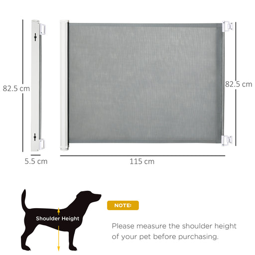 Retractable Dog Gate Stair Gate Safety Pet Barrier for Home Doorway Room Divider Stair Guard Grey 115L x 82.5H cm