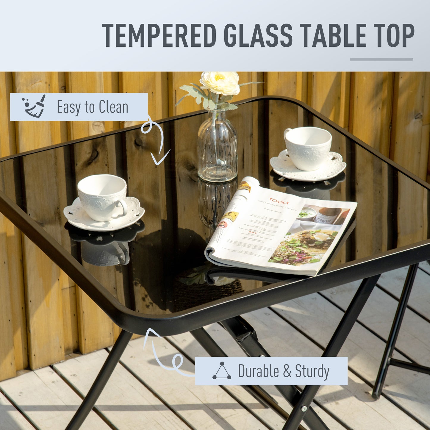 3 Pieces Patio Table and Chairs, Folding Patio Table and 2 Chairs, Outdoor Furniture Set for Backyard and Porch, Black