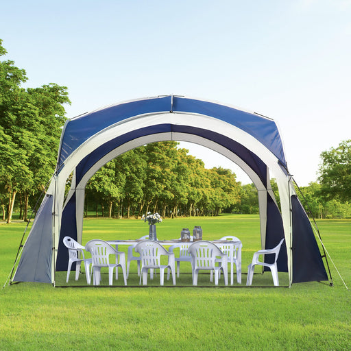 Outsunny 3.5 x 3.5M Camping Gazebo, Outdoor Event Shelter Dome Tent Garden Sun Shelter Patio Spire Arc Pavilion Camp Sun Shade, Blue and Grey