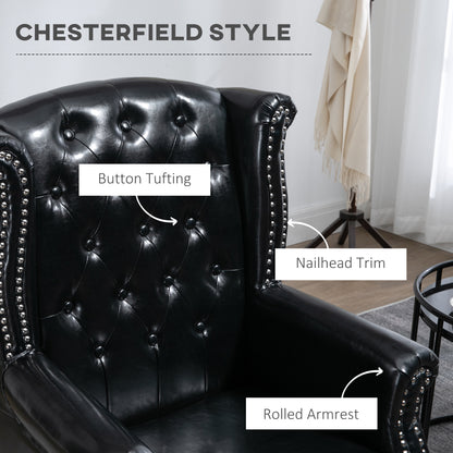Wingback Armchair, Chesterfield-style High Back Fireside Chair, Tufted Upholstered Accent Chair with Nailhead Trim for Living Room, Bedroom, Home Office, Black