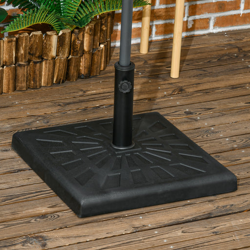 Outsunny 19kg Resin Garden Parasol Base Holder, Square Outdoor Market Umbrella Stand Weight for Poles of âÃ­Â¬â32mm, âÃ­Â¬â38mm, and âÃ­Â¬â48mm, Black