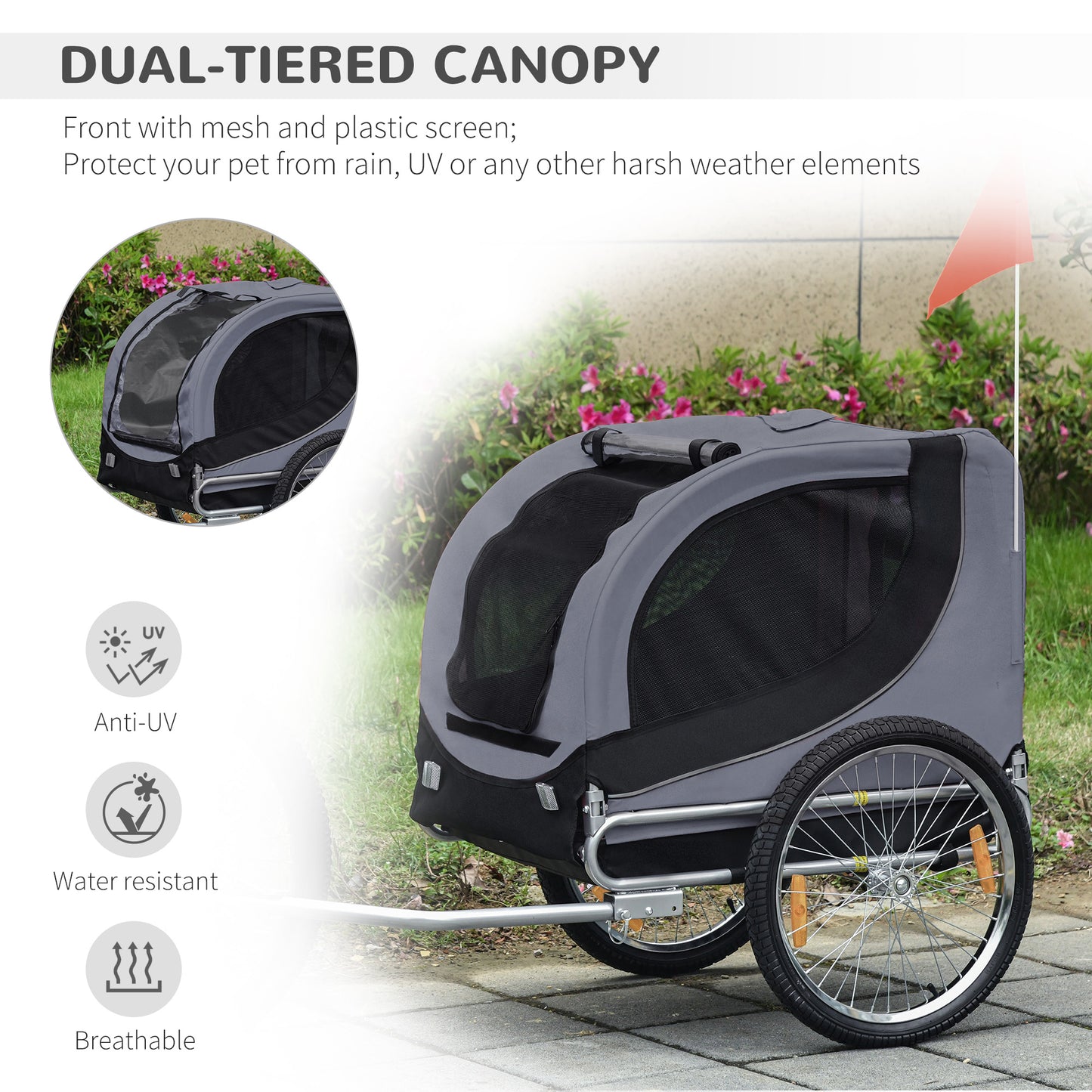 Steel Dog Bike Trailer Pet Cart Carrier for Bicycle Kit Water Resistant with Hitch Coupler Travel Grey and Black