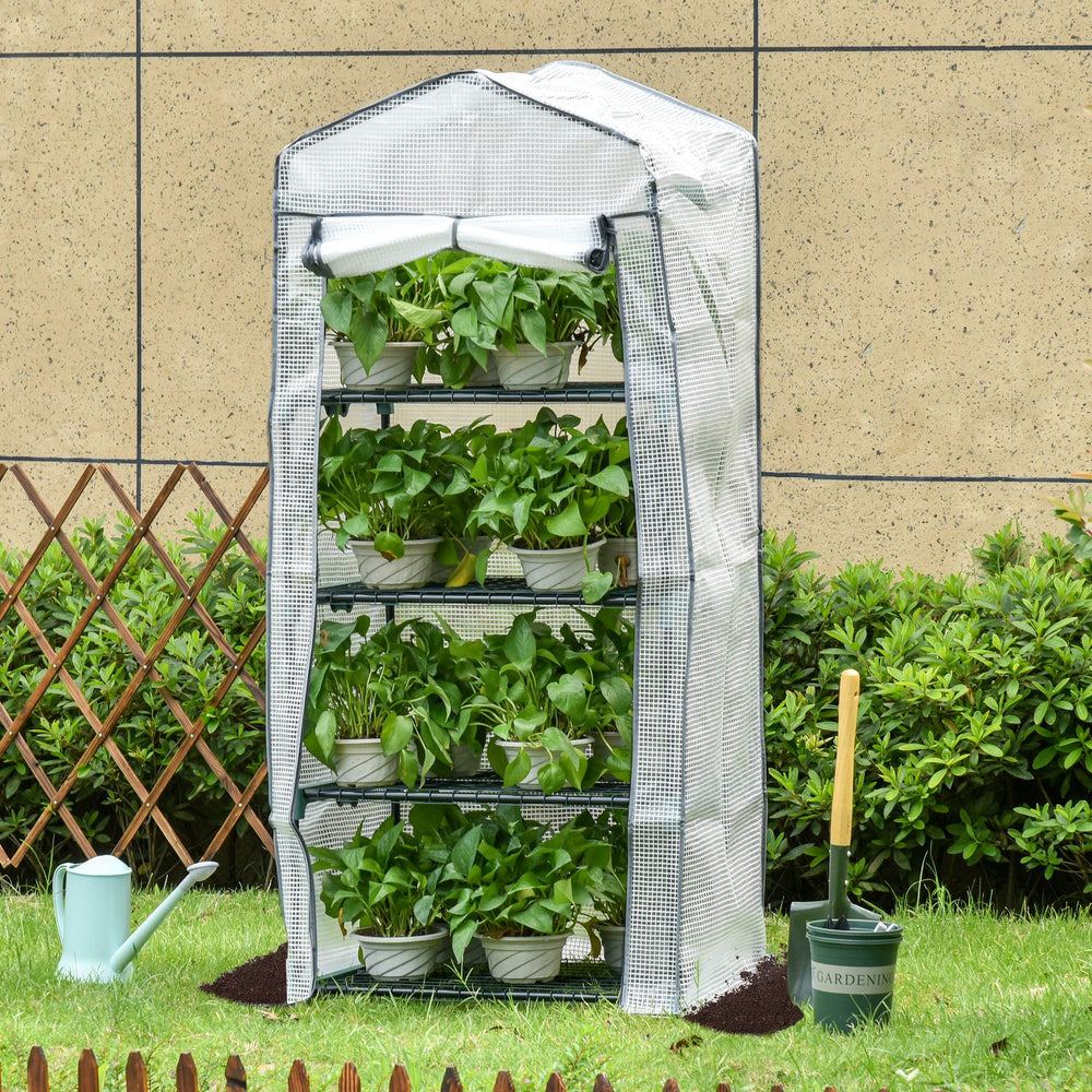 Outsunny 4 Tiers Mini Portable Greenhouse Plant Grow Shed Metal Frame PE Cover 160H x 70L x 50Wcm