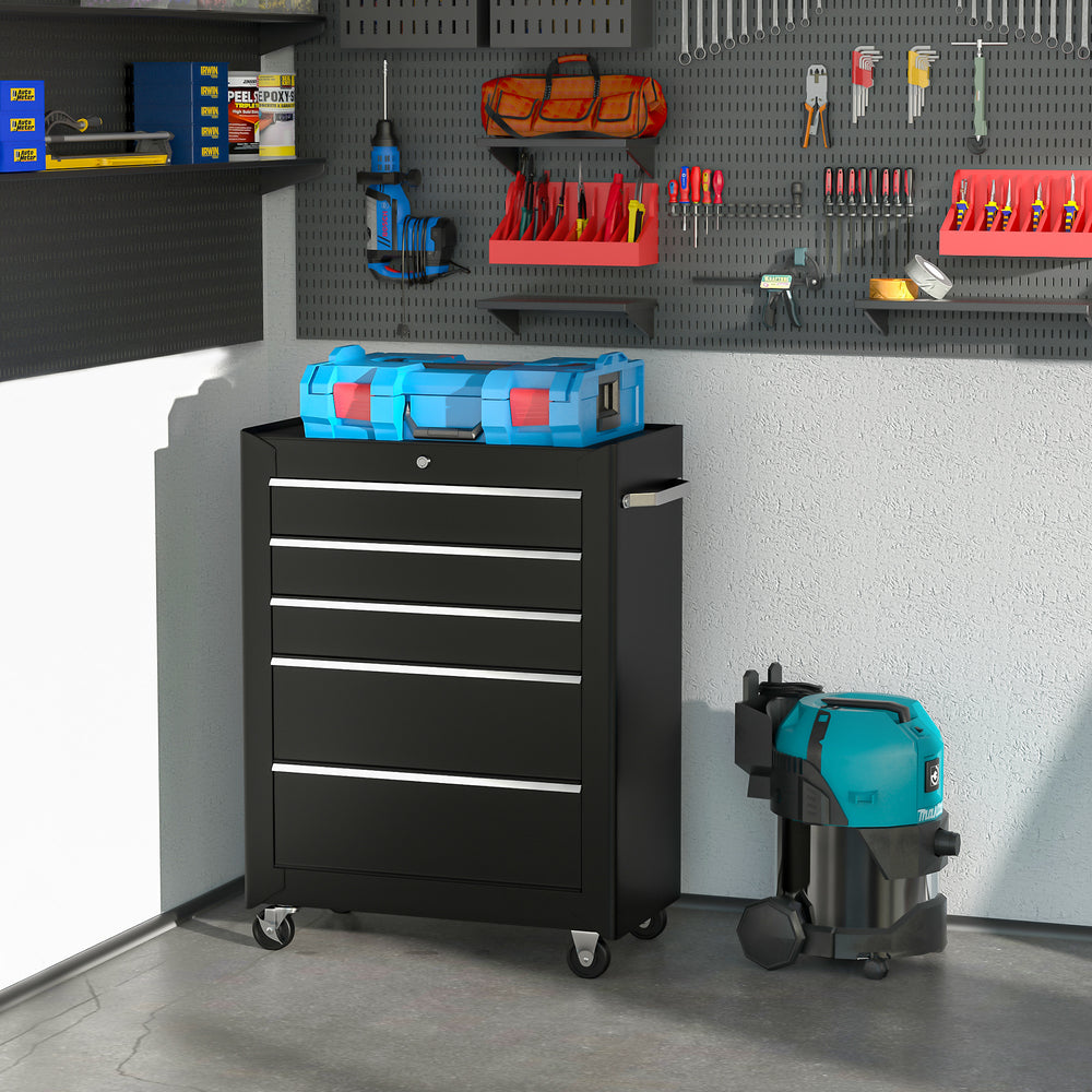 Rolling Tool Storage Cabinet 5-Drawer Tool Chest Black Steel by HOMCOM