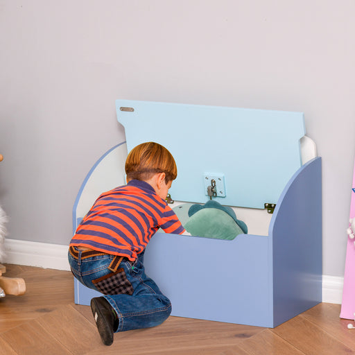 HOMCOM Kids Wooden Toy Box Children Storage Chest Bench Organiser Safety Hinge Bedroom Playroom Furniture Blue