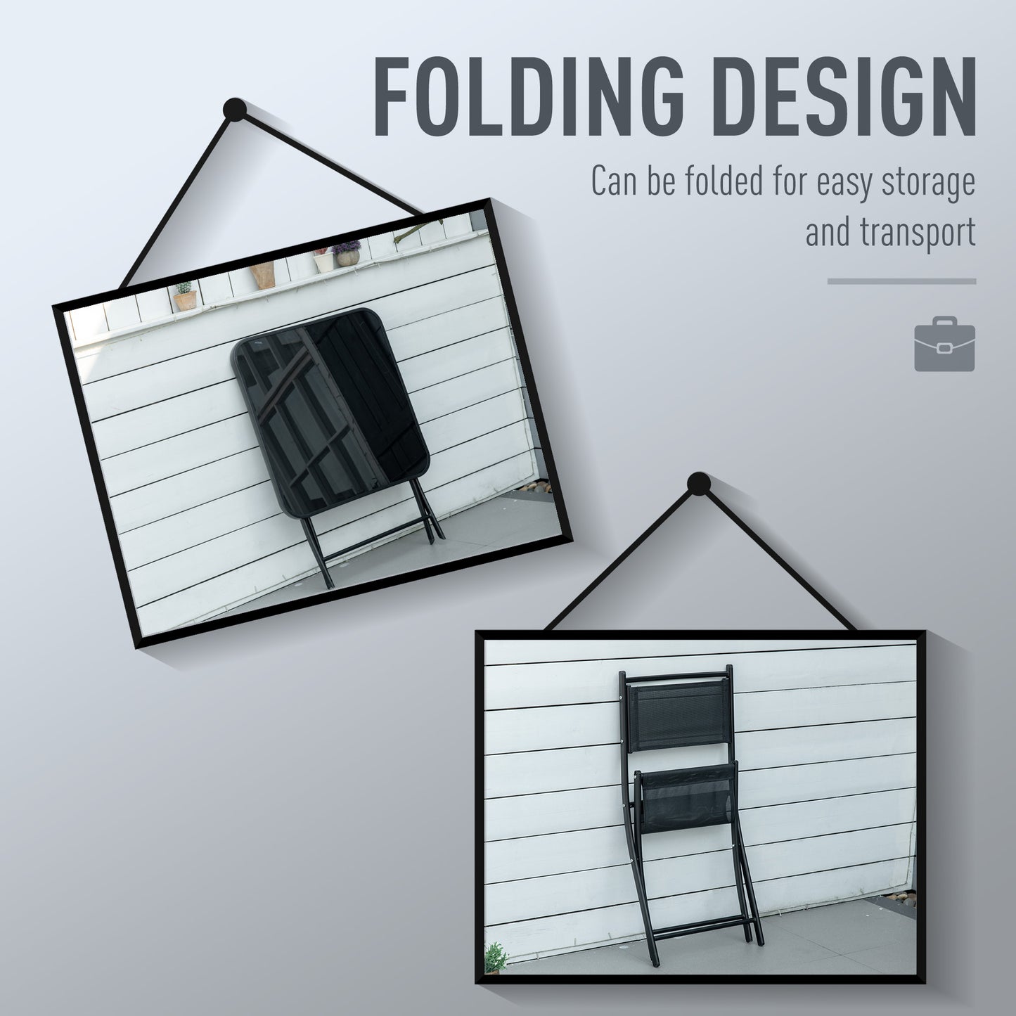 3 Pieces Patio Table and Chairs, Folding Patio Table and 2 Chairs, Outdoor Furniture Set for Backyard and Porch, Black