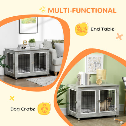 Dog Crate Furniture Side End Table w/ Soft Washable Cushion, Indoor Dog Kennel w/ Wire Mesh, Large Top, for Medium and Large Dogs
