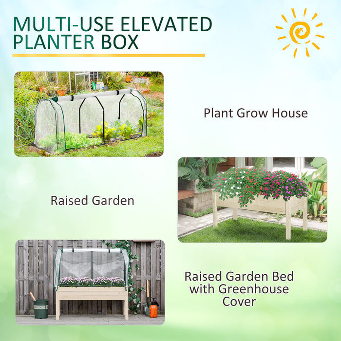 Outdoor Elevated Wood Planter Box for Herbs and Vegetables Raised Garden Bed with PE Greenhouse Cover, Use for Patio, Backyard, Balcony