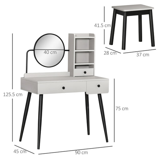 Dressing Table Set with Mirror and Stool, Vanity Makeup Table with 3 Drawers and Open Shelves for Bedroom, Living Room, Grey