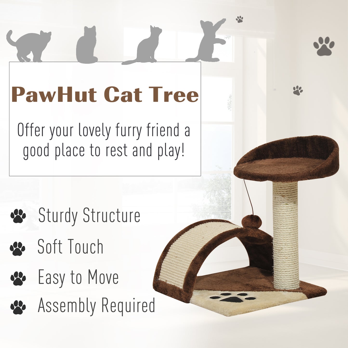 Cat Tree Scratching Scratcher Post Kitten Activity Centre Climber Hanging Ball Brown