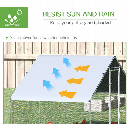 Walk In Chicken Run Galvanized Chicken Coop Hen Poultry House Cage Rabbit Hutch Pet Playpen Backyard With Water-Resist Cover, 3 x 2 x 2m