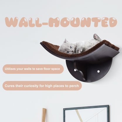 Wood Cat Shelves Wall-Mounted Shelter Curved Kitten Bed Cat Perch Climber Cat Furniture 41 x 28 x 21cm Brown