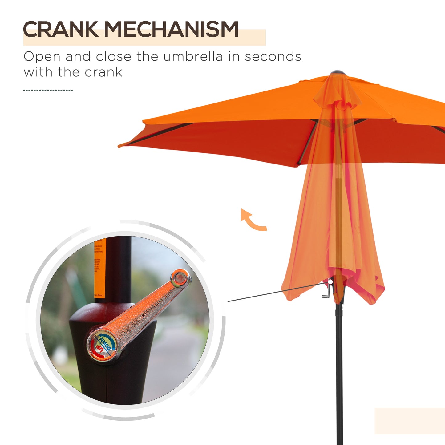 Outsunny 2.7M Garden Parasol Umbrella with Tilt and Crank, Outdoor Sun Parasol Sunshade Shelter with Aluminium Frame, Orange