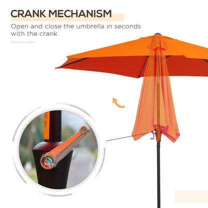 Outsunny 2.7M Garden Parasol Umbrella with Tilt and Crank, Outdoor Sun Parasol Sunshade Shelter with Aluminium Frame, Orange