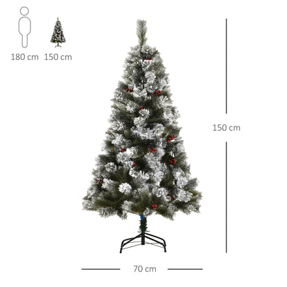 5ft Frosted Artificial Christmas Tree with Red Berries & Metal Stand