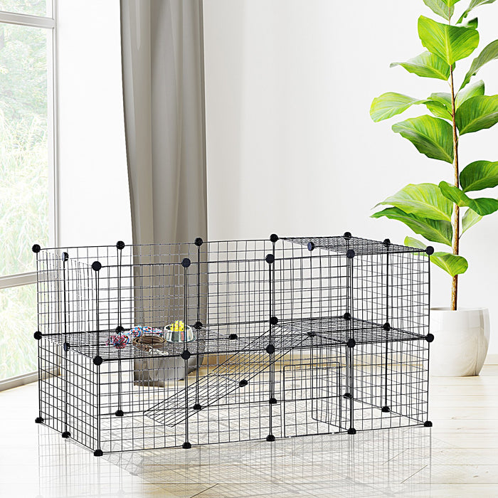 Guinea Pig Playpen Rabbit Playpen Metal Wire Fence Indoor Outdoor Small Animal Cage 36 Panel Enclosure Black