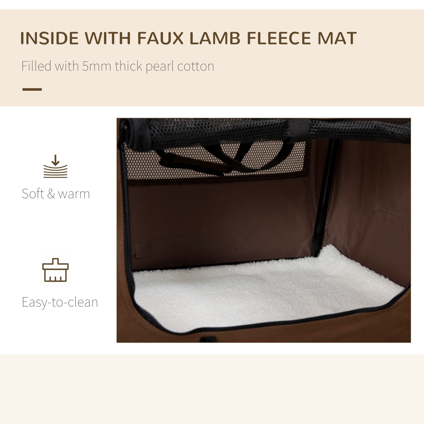 60cm Foldable Pet Carrier Bag Soft Travel Dog Crate, Portable Cat Carrier w/ Cushion, for Cats and Miniature Dogs - Brown