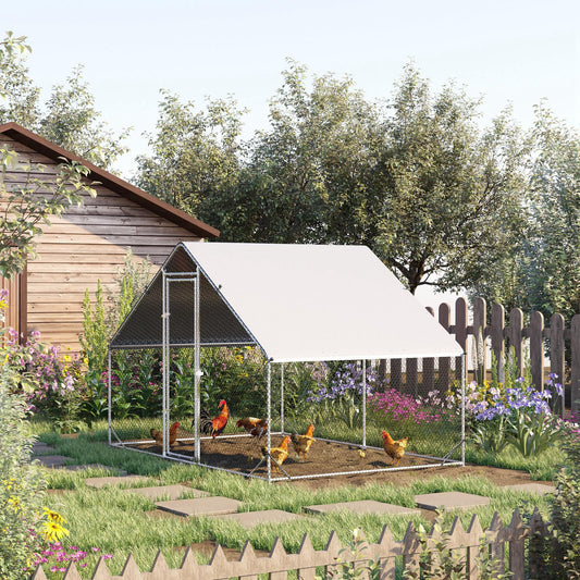 Walk In Chicken Run Galvanized Chicken Coop Hen Poultry House Cage Rabbit Hutch Pet Playpen Backyard With Water-Resist Cover, 3 x 2 x 2m