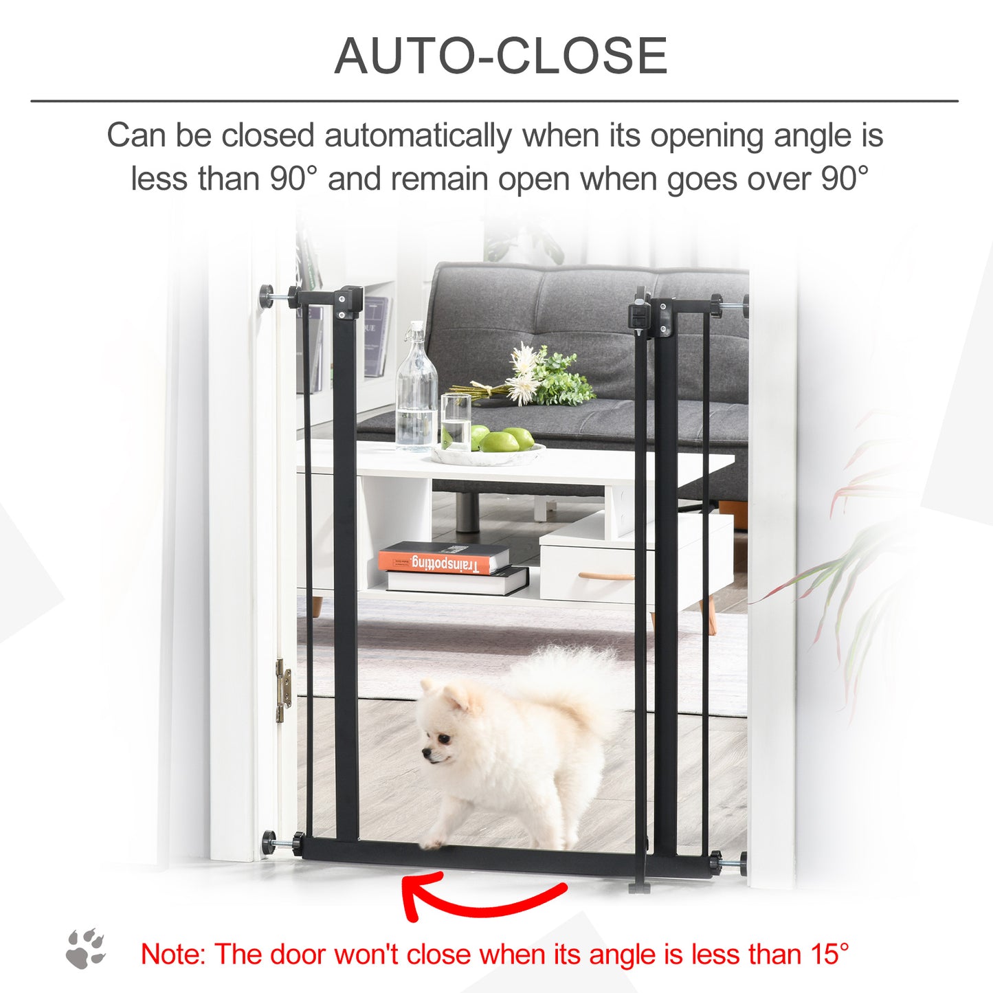 Dog Gate Pressure Fit Pet Tall Stairs Gate Safety Barrier Auto Close, 94cm Extra Tall, 74-80cm Wide, with Double Locking, Black