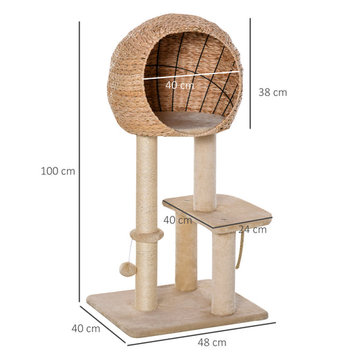 Cat Tree for Indoor Cats 100cm Kitten Climbing Tower Activity Center with Sisal Scratching Post Condo Perch Hanging Balls Teasing Rope Toy Cushion