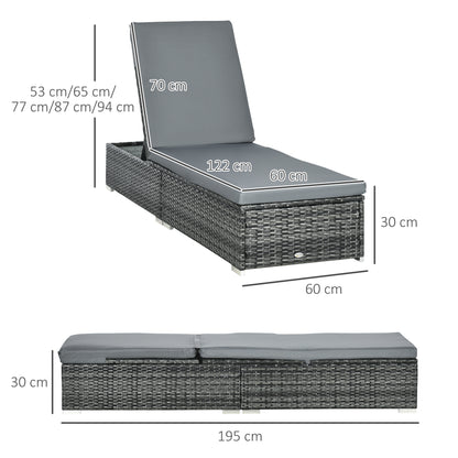Rattan Sun Lounger Adjustable Garden Furniture Reclining Bed Chair Patio Wicker Grey
