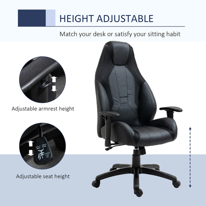 High Back Executive Office Chair Mesh & Fuax Leather Gaming Gamer Chair with Swivel Wheels, Adjustable Height and Armrest, Black