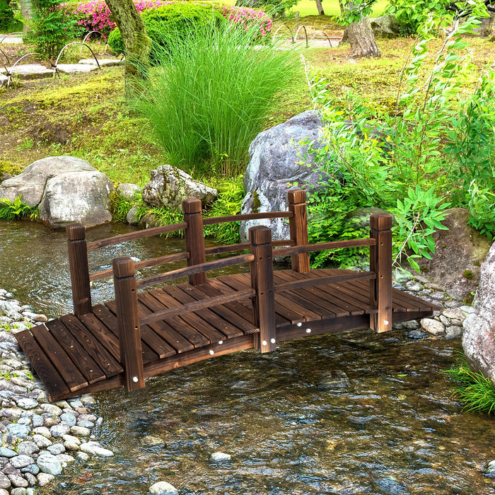 Outsunny 1.5M Wooden Garden Bridge Lawn Décor Stained Finish Arc Outdoor Pond Walkway w/ Railings Water Yard Decoration