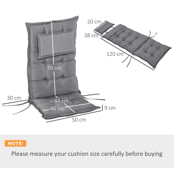 Set of 2 Outdoor Chair Cushions, High Back Padded Patio Chair with Pillow for Indoor and Outdoor Use,20L x 50W x 9D cm Dark Grey