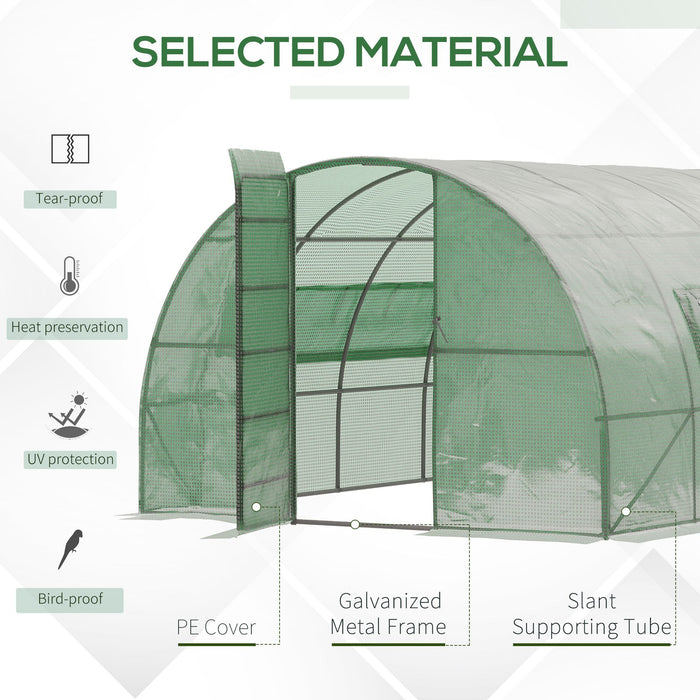 Reinforced Polytunnel Greenhouse with Metal Hinged Door, 25mm Diameter Galvanised Steel Frame & Mesh Windows (3 x 6M)