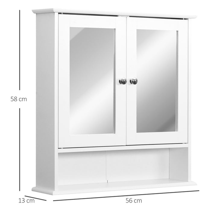 Kleankin Wall-mounted Bathroom Cabinet Mirror Door, 56L x 13W x 58Hcm-White