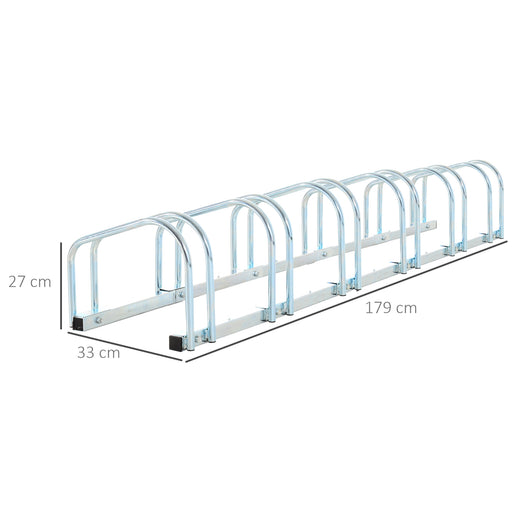 HOMCOM Bike Stand Parking Rack Floor or Wall Mount Bicycle Cycle Storage Locking Stand 179L x 33W x 27H (6 Racks, Silver)