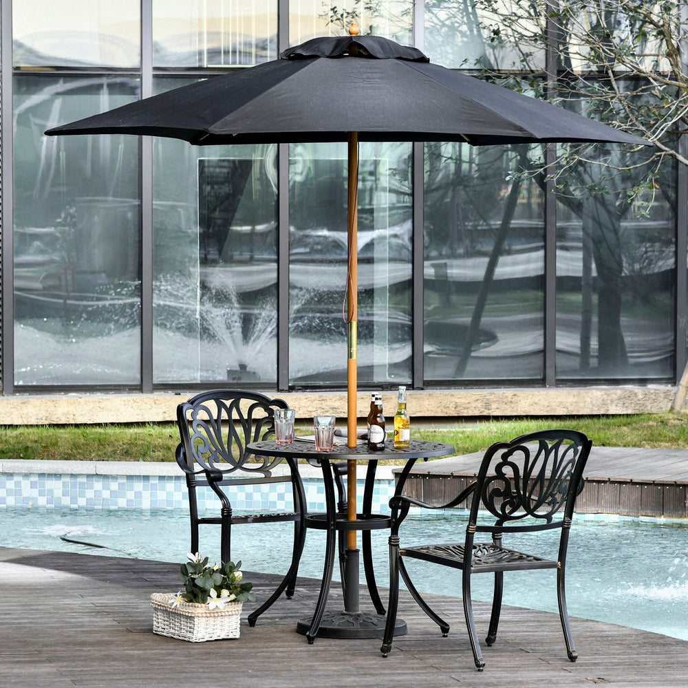 2.5m Wood Garden Parasol Sun Shade Patio Outdoor Wooden Umbrella Canopy Black