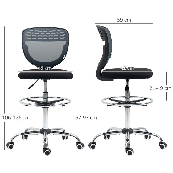 Drafting Chair, Swivel Office Draughtsman Chair, Mesh Standing Desk Chair with Lumbar Support, Adjustable Foot Ring, Armless, Grey