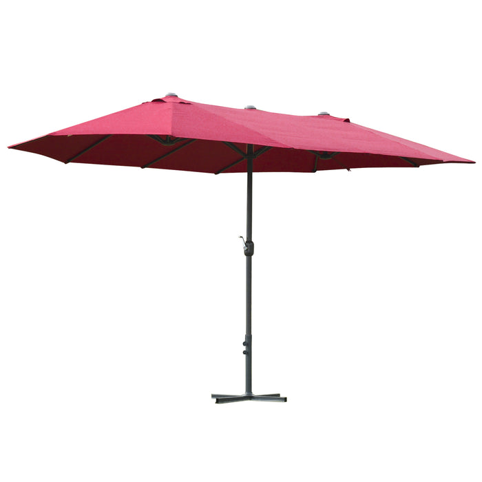 4.6m Garden Parasol Double-Sided Sun Umbrella Patio Market Shelter Canopy Shade Outdoor Wine Red