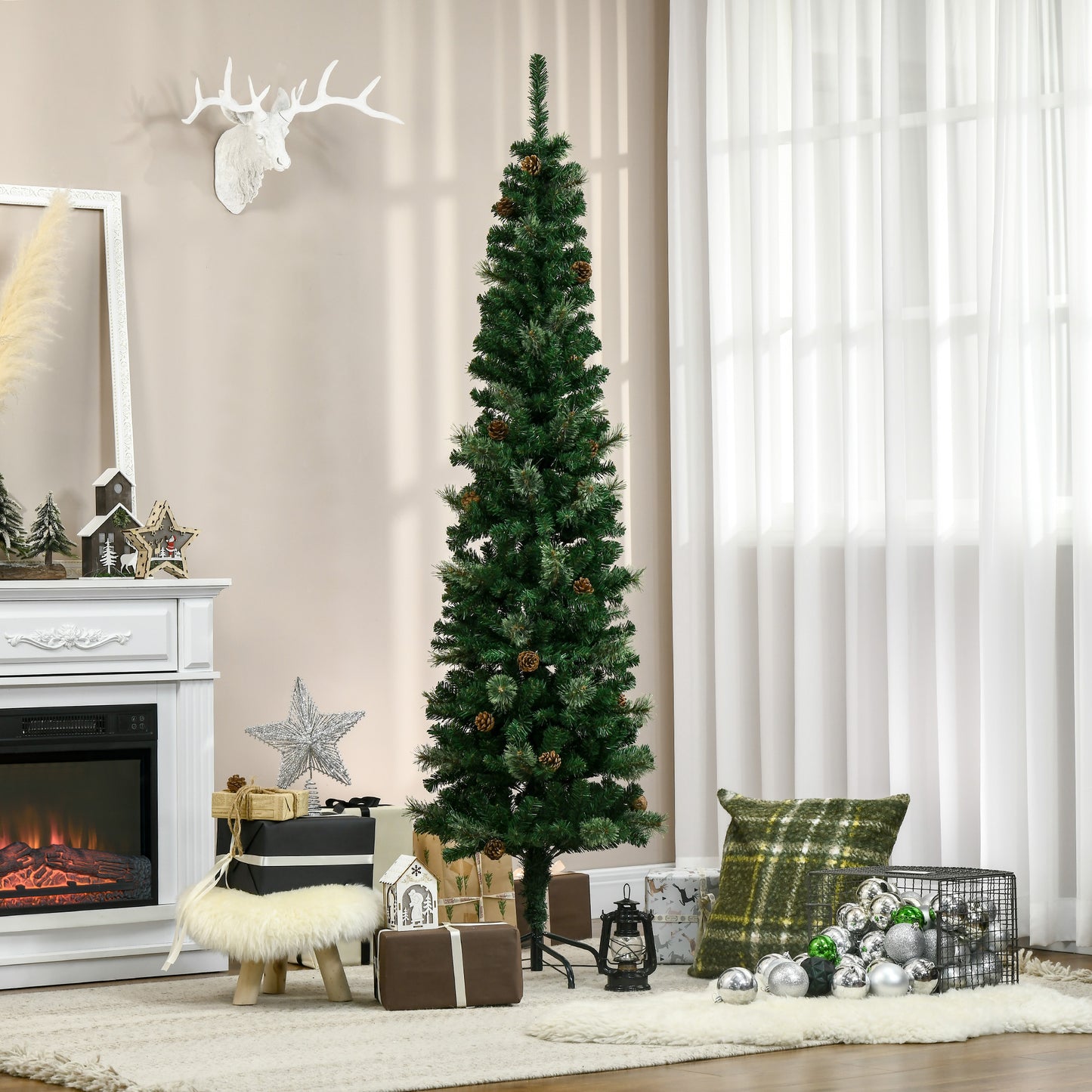 Artificial Prelit Christmas Trees Holiday Décor with Warm White LED Lights, Decoration, Banner, Tag, Ball