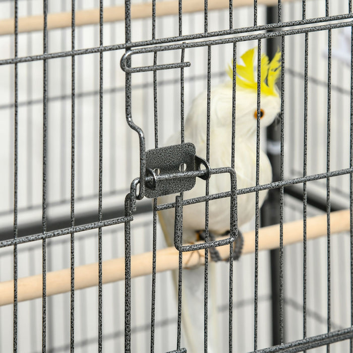 Large Bird Cage Budgie Cage for Finch Canaries Parakeet with Rolling Stand, Slide-out Tray, Storage Shelf, Food Containers, Grey