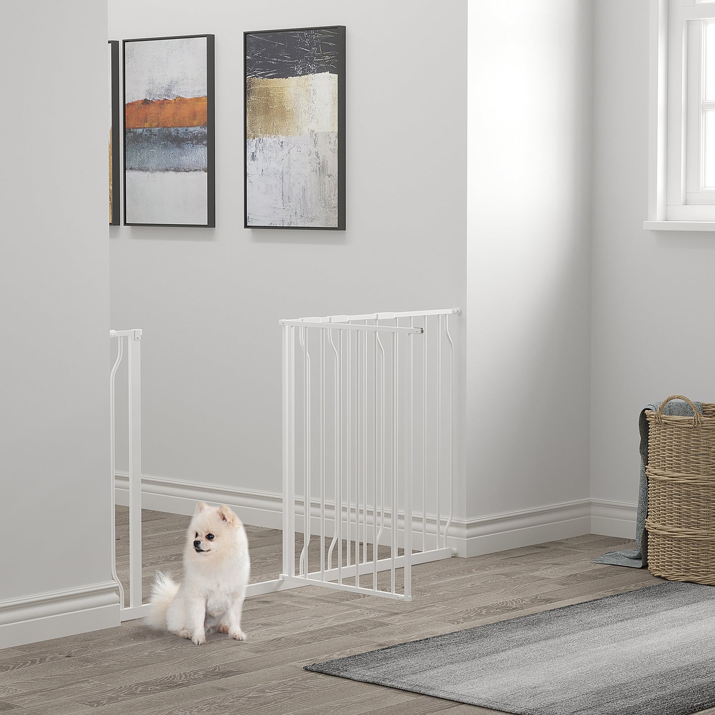 Dog Gate Wide Stair Gate w/ Door Pressure Fit Pets Barrier for Doorway, Hallway, 76H x 75-145W cm - White