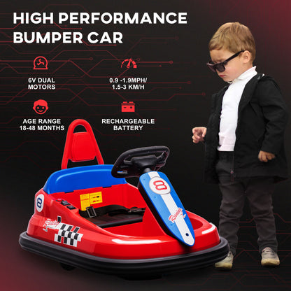 6V Electric Kids Bumper Car, 6V Spin Waltz Car, with Music, Horn, Lights - Red