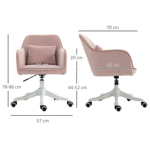 Velvet Style Office Chair with Rechargeable Electric Vibration Massage Lumbar Pillow, Wheels, Pink