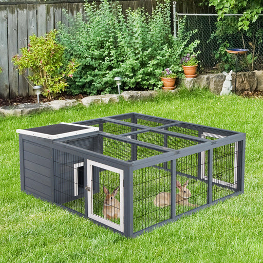 Rabbit Hutch Guinea Pig Run House Small Animal Bunny Cage Duck House Hideaway Chinchilla Cage Outdoor Indoor with Openable Roof Grey 123x120x52cm