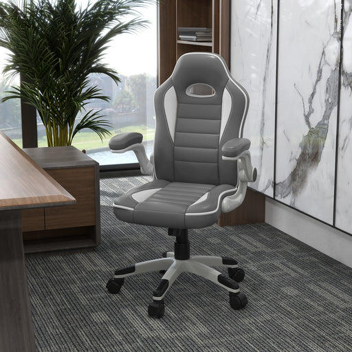 Office / Gaming Swivel Chair with 90¬¨¬®‚Äö√†√ª Flip-up Armrest, Adjustable Height and Rolling Wheels, Grey