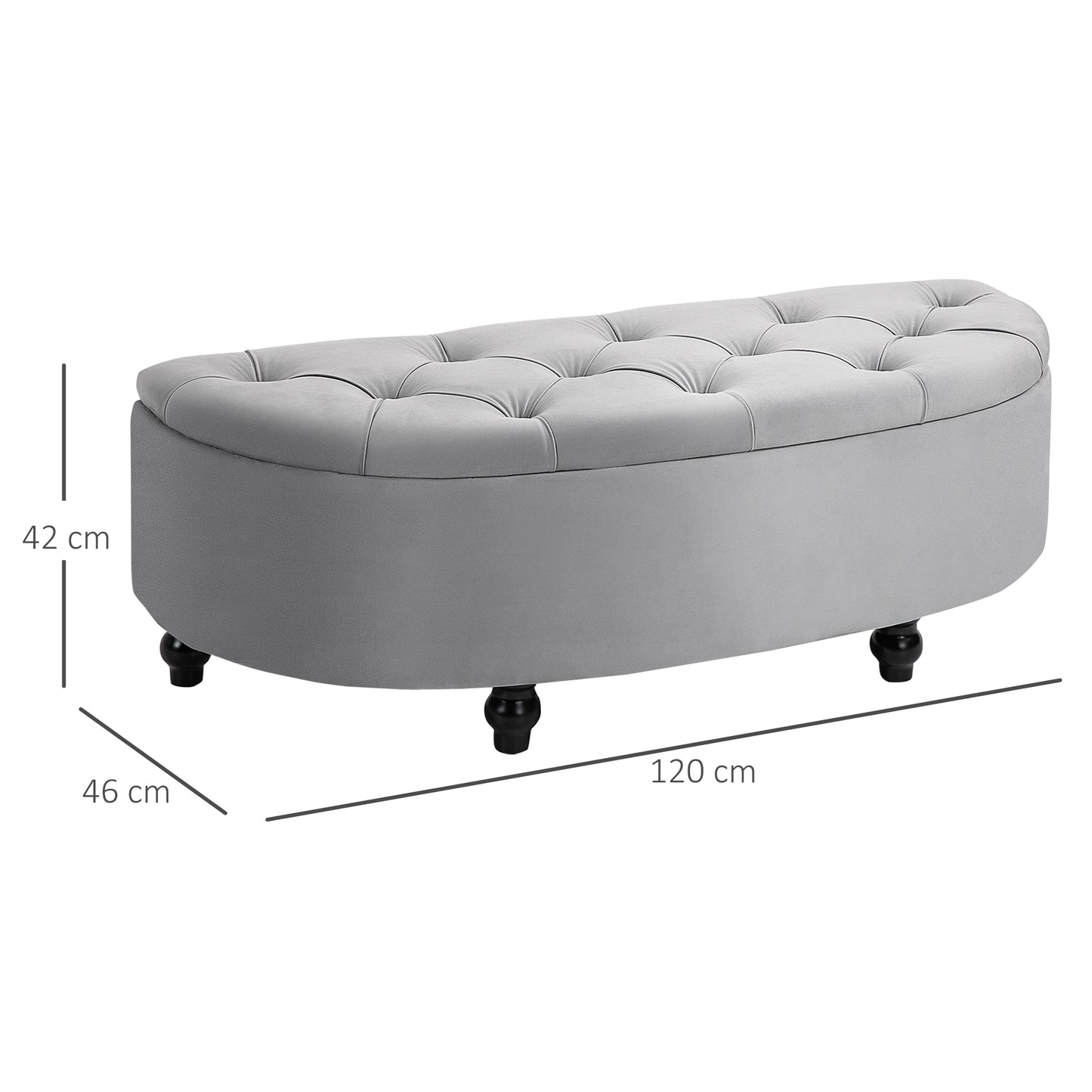 Semi-Circle Ottoman Storage Bench, Bed End Bench, Tufted Upholstered Window Seat Footrest