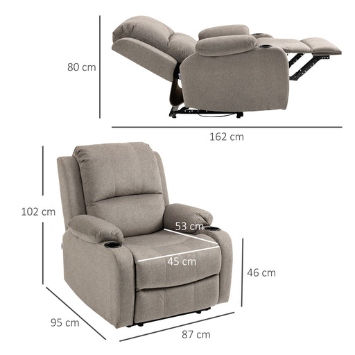 Microfibre Recliner Armchair, with Adjustable Leg Rest, Cup Holder, for Home Living Room, Brown