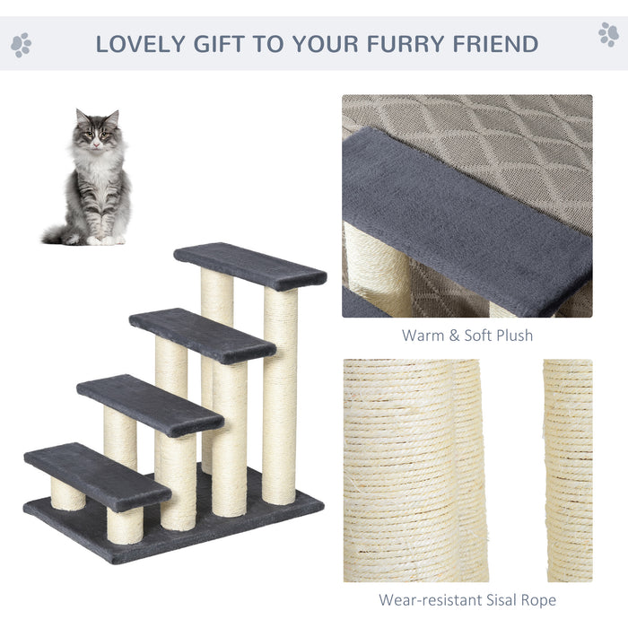 4 Pet Step Stairs For Cats Ladder Scratch Post - Grey