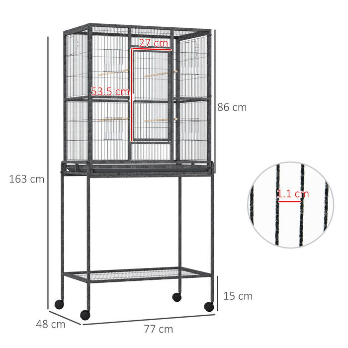 Bird Cage Metal Canary Cages for Parakeet with Detachable Rolling Stand, Storage Shelf, Wood Perch, Food Container