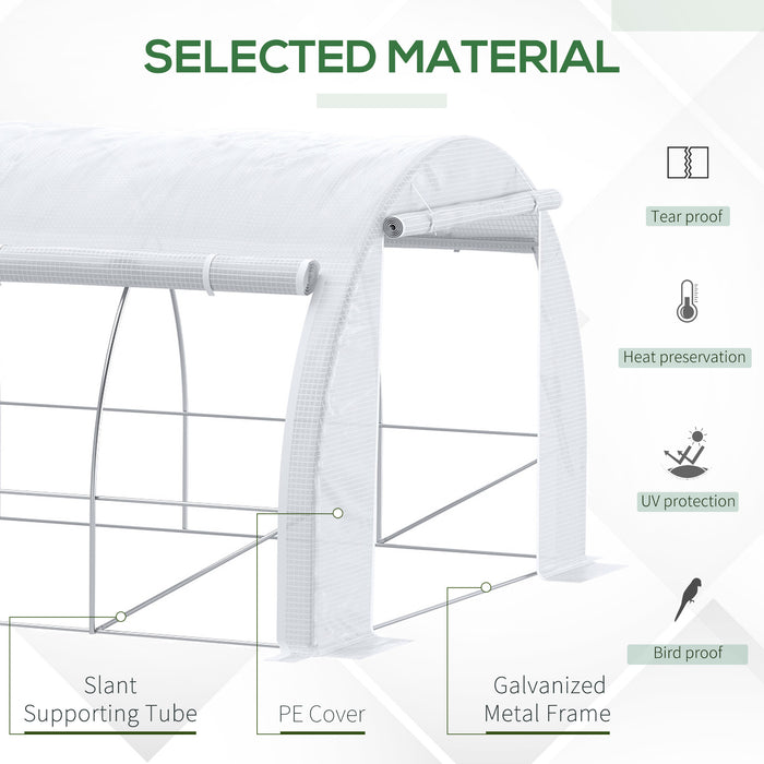 6 x 3 x 2 m Polytunnel Greenhouse, Walk in Pollytunnel Tent with Steel Frame, Reinforced Cover, Zippered Door and 8 Windows for Garden White